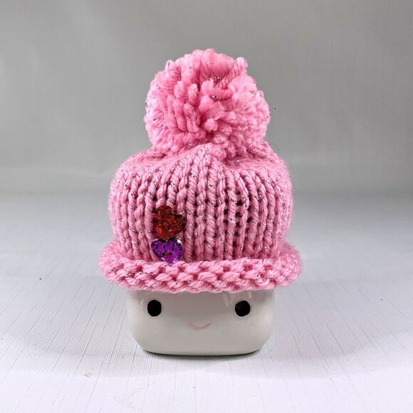 Unbranded Other - Pink Marshmallow Mug Hat Knit Hearts Rhinestone Rae Dunn Tier Tray Decor Topper